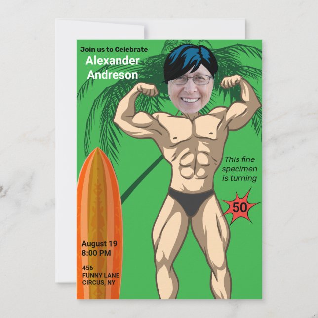 Convites 50. º Aniversário 💪 🤣 musculatura de Criador de  (Frente)