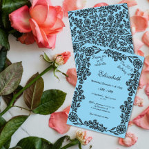 50.º aniversário Preto e Azul Floral Botânica