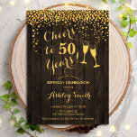 Convites 50.º Aniversário - Saúde A 50 Anos De Madeira Dour<br><div class="desc">50º Convite de Aniversário. Saúde Para 50 Anos! Design russo apresenta padrão de madeira marrom-escura,  óculos de champanhe,  fonte de script e confete. Perfeito para na moda 50 festas de aniversário. Personalize com seus próprios detalhes. Pode ser personalizado para mostrar qualquer idade.</div>