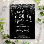 Convites 50.º aniversário - Saúde A 50 Anos Prata Negra<br><div class="desc">50º Convite de Aniversário. Saúde Para 50 Anos! Design elegante em preto,  branco e prata. Apresenta óculos de champanhe,  fonte de script e confete prateado brilhante. Perfeito para na moda 50 festas de aniversário. Personalize com seus próprios detalhes. Pode ser personalizado para mostrar qualquer idade.</div>