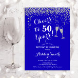 Convites 50.º aniversário - Saúde aos 50 anos Royal Blue<br><div class="desc">50º Convite de Aniversário. Saúde Para 50 Anos! Design elegante em azul real,  branco e prata. Apresenta óculos de champanhe,  fonte de script e confete prateado brilhante. Perfeito para na moda 50 festas de aniversário. Personalize com seus próprios detalhes. Pode ser personalizado para mostrar qualquer idade.</div>