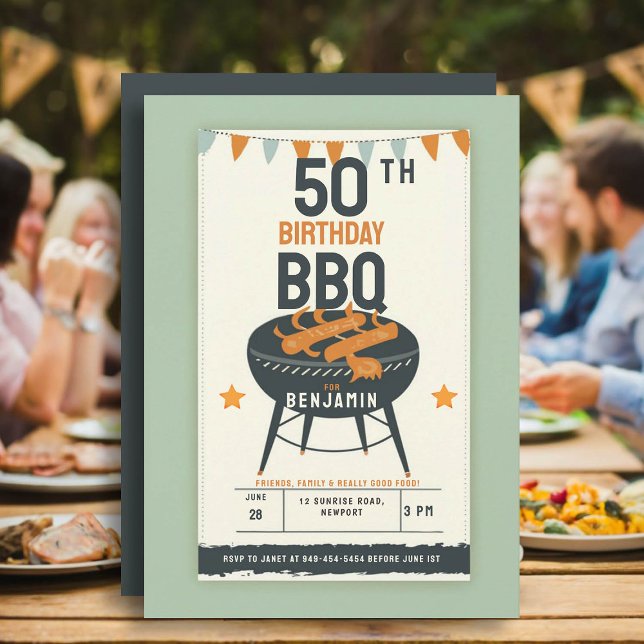 Convites 50.a Festa de aniversário para a rusticidade de CH (50th birthday party ideas for men outside backyard bbq summer fun personalized invitation rustic fun)
