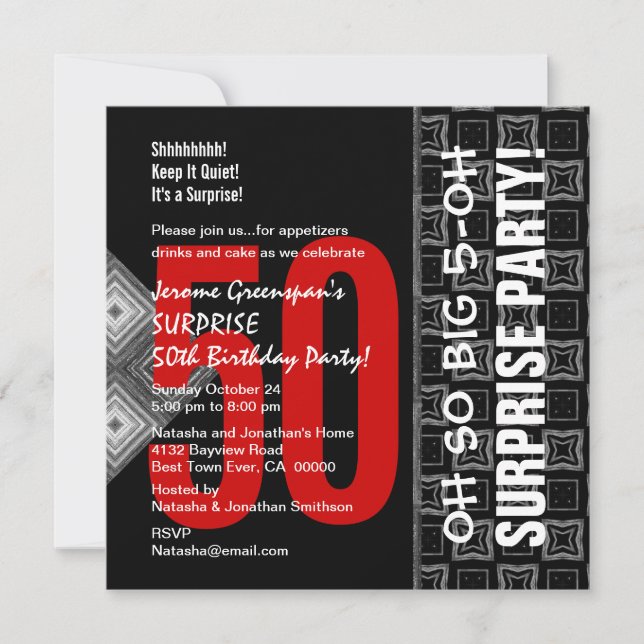 Convites 50.a Surprise Diagonal Black and Red V03 (Frente)