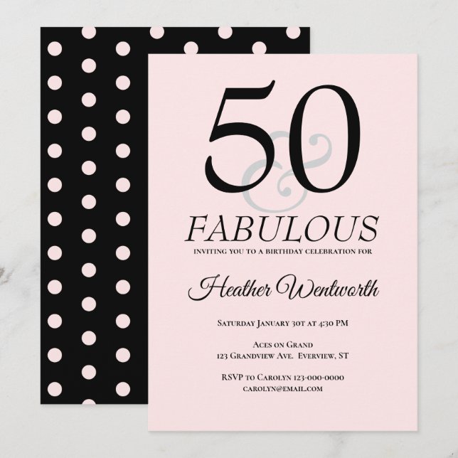 Convites 50 and Fabulous 50th Birthday Blush Pink (Frente/Verso)