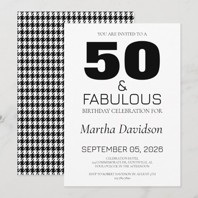 Convites 50 and Fabulous | 50th Birthday Invitation (Frente/Verso)