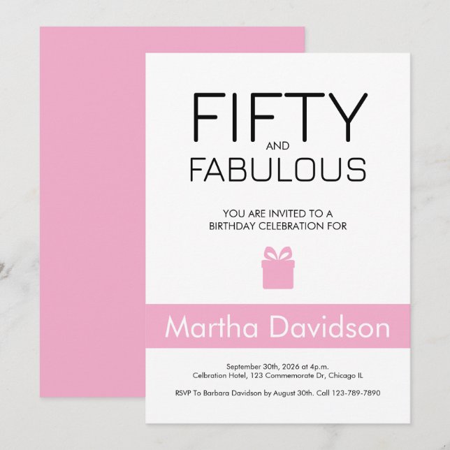 Convites 50 and Fabulous | 50th Birthday Invitation (Frente/Verso)