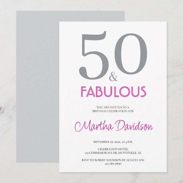 Convites 50 and Fabulous | 50th Birthday Invitation (Frente/Verso)