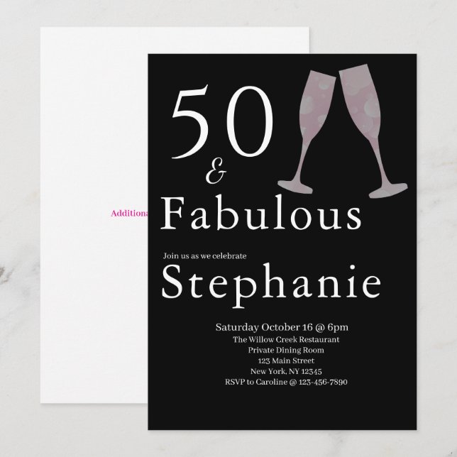 Convites 50 and Fabulous | 50th Birthday Party Black White (Frente/Verso)