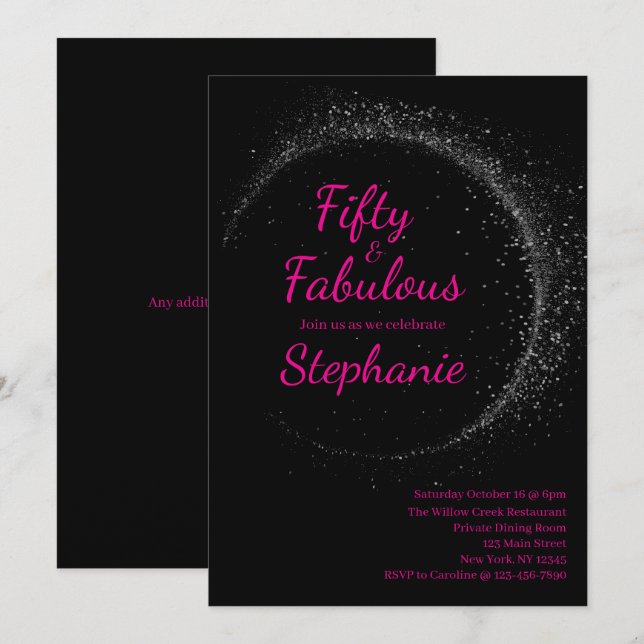 Convites 50 and Fabulous | 50th Birthday Party Pink (Frente/Verso)