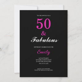 Convites 50 and Fabulous Black Pink Birthday
