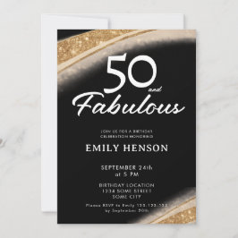 Convites 50 and Fabulous Bold Black Gold Birthday