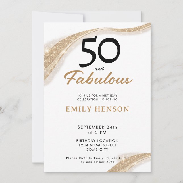 Convites 50 and Fabulous Gold 50th Birthday Invitation (Frente)