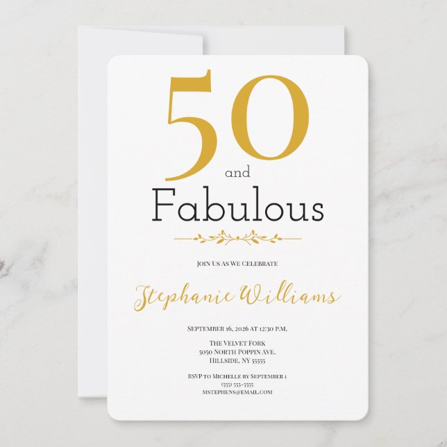 Convites 50 and Fabulous Gold Modern 50th Birthday (Frente)