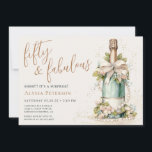 Convites 50 And Fabulous Gold Script 50th Surprise Party<br><div class="desc">This modern and elegant 50 and Fabulous Gold Script 50th Surprise Birthday Party Invitation is perfect for your loved one who's turning fifty! It features a watercolor champagne bottle decorated with pearls, delicate cream flowers that's tied with a soft teal blue bow. It's fonts are trendy yet classic, feminine and...</div>