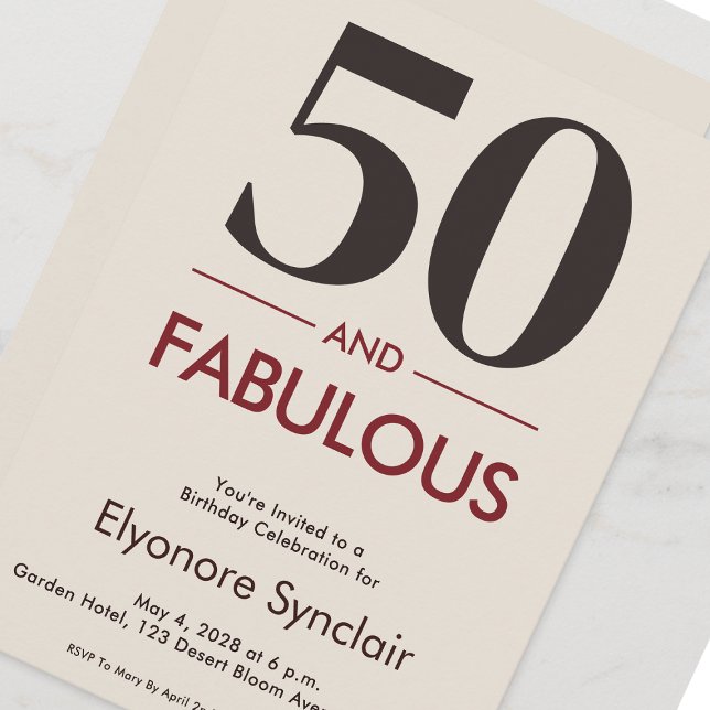 Convites 50 And Fabulous Modern Cherry Wine 50th Birthday (Criador carregado)