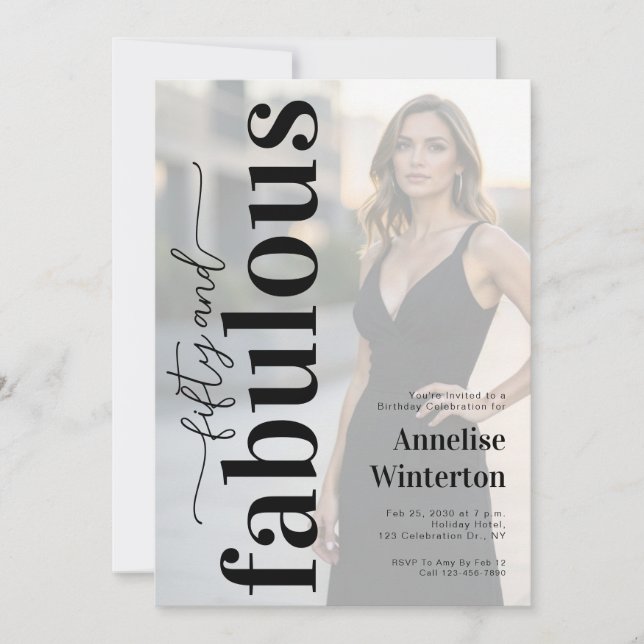 Convites 50 and Fabulous Photo 50th Birthday Party (Frente)