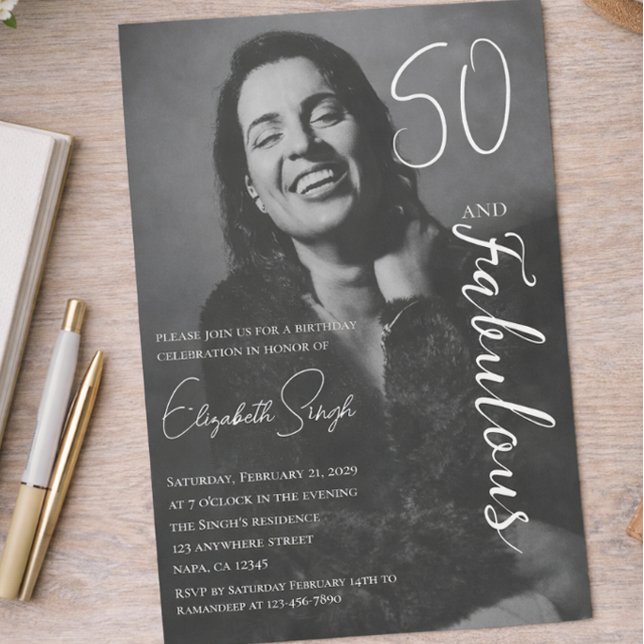 Convites 50 and Fabulous Photo Birthday Party Invitation  (Criador carregado)