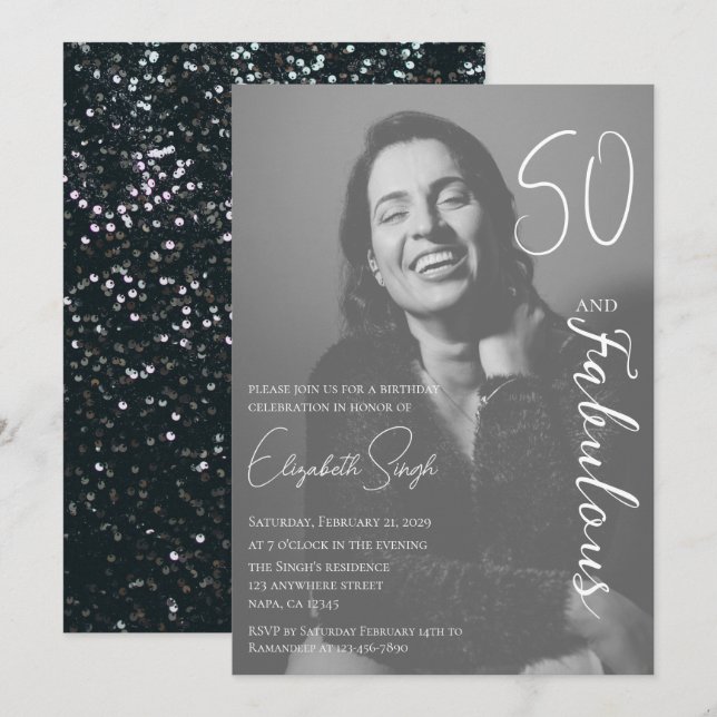 Convites 50 and Fabulous Photo Birthday Party Invitation  (Frente/Verso)
