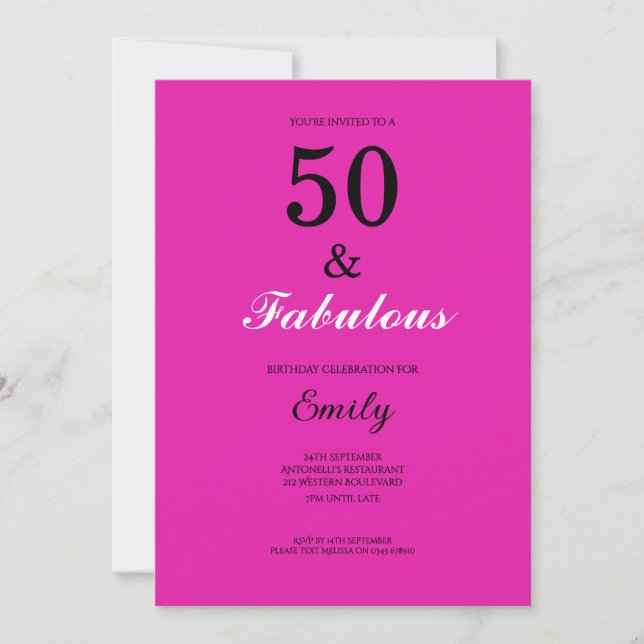 Convites 50 and Fabulous Pink Birthday (Frente)