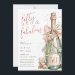 Convites 50 and Fabulous Rose Gold Script 50th Birthday<br><div class="desc">This modern and elegant 50 and Fabulous Rose Gold Script 50th Birthday Party Invitation is perfect for your loved one who's turning fifty! It features a watercolor champagne bottle decorated with pearls, delicate blush pink flowers that's tied with a blush pink bow. It's fonts are trendy yet classic, feminine and...</div>