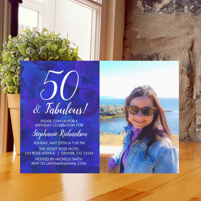 Convites 50 and Fabulous Royal Blue Photo Birthday Party (Criador carregado)