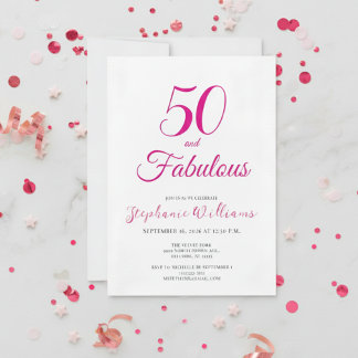 Convites 50 and Fabulous Script Pink 50th Birthday Party