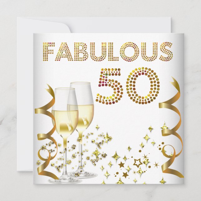 Convites 50 Aniversário Fabuloso Champagne Dourado (Frente)