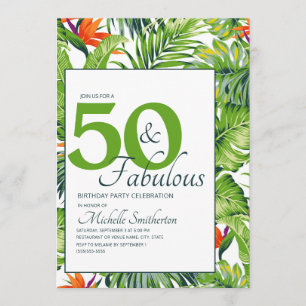Convites 50 Aniversário Fabuloso Folhas Tropicais Rosa Lara