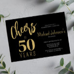Convites 50 anos de ouro negro 50 anos<br><div class="desc">A lendária trendy faux gold casual script anima 50 anos de convite de aniversário.</div>