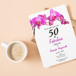 Convites 50 anos e fabuloso aniversário floral moderno rosa<br><div class="desc">50 elegantes e modernos e um convite fabuloso com uma foto cor-de-rosa de orquídea floral e texto preto e rosa. Você pode mudar o texto e também a idade, para que possa usar este convite para outras ocasiões. Se precisar de ajuda ou se estiver procurando mais produtos correspondentes, entre em...</div>