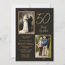 Convites 50 Anos Juntos Aniversário de Foto Carvão Dourado