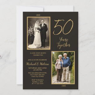 Convites 50 Anos Juntos Aniversário de Foto Carvão Dourado