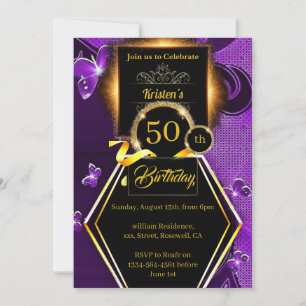 Convites 50 anos, púrpura e Dourada