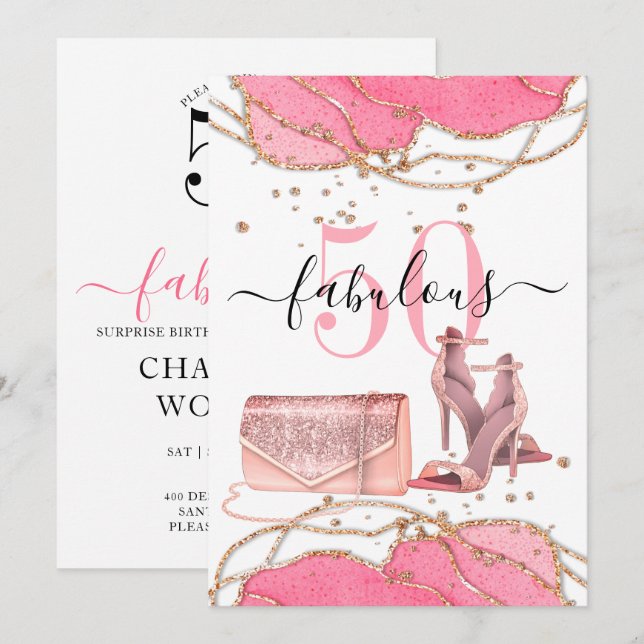 Convites 50 Calçados Dourados Dançantes Glitter de Agato Ro (Frente/Verso)