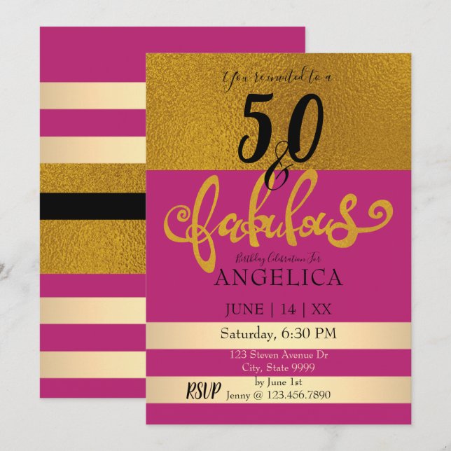 Convites 50 e a celebração de aniversário fabulosa (Frente/Verso)