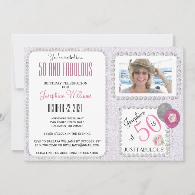 Convites 50 e Fab Invitation Diamantes 50th Festa de aniver (Frente)
