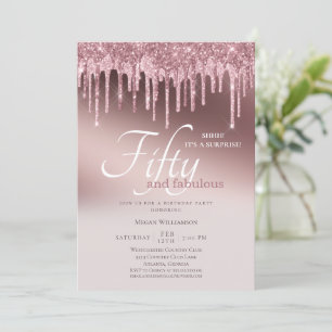 Convites  50 e Fabulosa Aniversário Glitter Rosa Surpresa