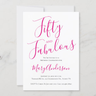 Convites 50 e Fabulosa Festa de aniversário de Script Rosa 