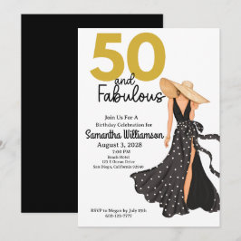 Convites 50 e Fabulosa Festa de aniversário Dourada e Preta