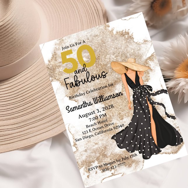 Convites 50 e Fabulosa Festa de aniversário Dourada e Preta (Criador carregado)
