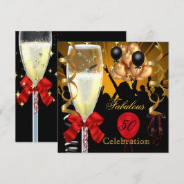 Convites 50 e Fabulosa Festa de aniversário Dourada Vermelh