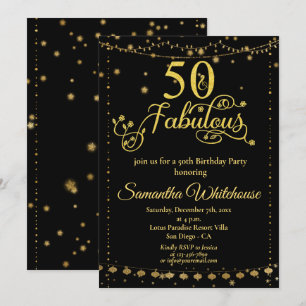 Convites 50 e Fabulosa Festa de aniversário Preta Dourada 