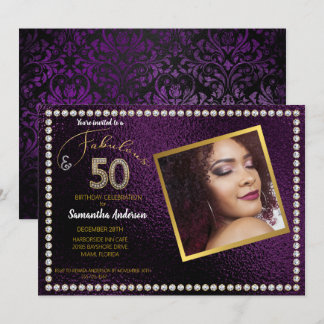 Convites 50 e Fabulosa Festa de aniversário roxa 50