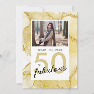 Convites 50 E Fabulosa Foto Branca Dourada Aniversário
