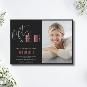 Convites 50 e Fabulosa Foto Preta e Rosa 50º Aniversário