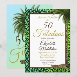 Convites 50 e Fabulosa Palma de Impressão de Leopardo, Aniv