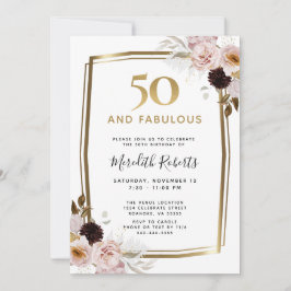 Convites 50 e Fabulosas Rosas Rosa Metalizadas Aniversário