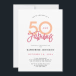 Convites 50 e Fabuloso 50º aniversário moderno<br><div class="desc">Apresentando nosso "50 e Fabuloso" moderno 50º Convite de aniversário! A frente apresenta uma sofisticada cor de pêssego, magenta e letras pretas, lindamente contrastada contra um fundo branco limpo. A frase '50 e Fabuloso' ganha palco central, mostrada na tipografia de tendência que dá o tom para uma celebração de na...</div>