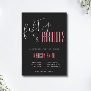 Convites 50 e Fabuloso 50.º aniversário, preto e rosa