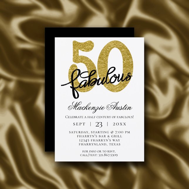 Convites 50 e Fabuloso | 50.a Festa de aniversário Dourada (Criador carregado)